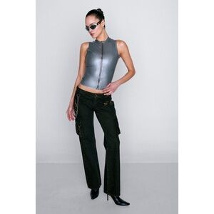 New MIAOU Metallic Aisha Top in Iron Grey Size Medium